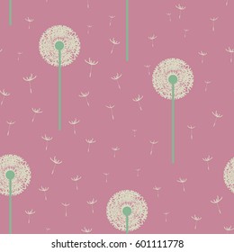 Seamless texture pattern dandelion on a purple background, vector illustration
