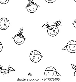 Seamless texture pattern funny baby faces, vector illustration