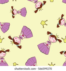 Seamless texture pattern funny cute Princess, vector image