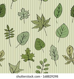 Seamless texture pattern of green leaves striped background. Use as a pattern fill, backdrop, surface texture