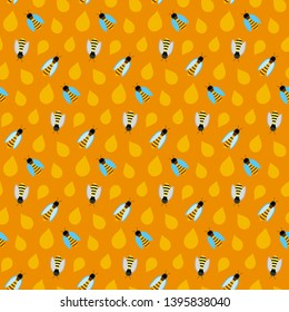 Seamless texture pattern with honey on yellow. Vector illustration of beekeeping.