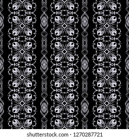  Seamless texture.  pattern of  lace stripes . Embroidery colorful simplified. monochrome black and white