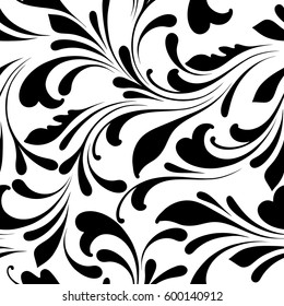 Seamless texture. Pattern with leaves and swirls. Floral tile for wrapping, fabric, paper and wallpaper.