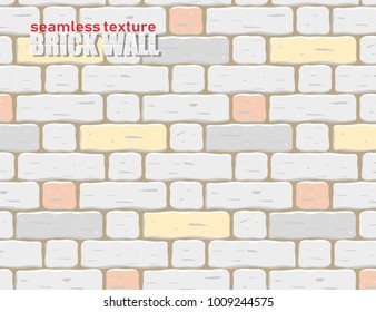 Seamless texture pattern light colored brick wall vector background. EPS 10