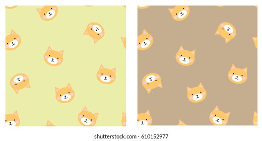 Seamless texture pattern on brown and green background cats, vector illustration