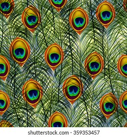 Seamless texture pattern with peacock feathers. Vector, EPS10