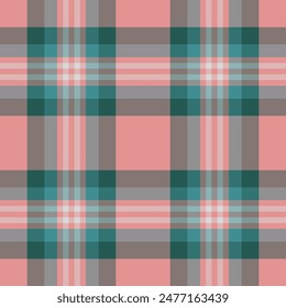 Seamless texture pattern of plaid fabric background with a vector textile check tartan in pastel and red colors.