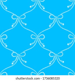 Seamless texture with a pattern with ropes and rope bows in a blue marine style