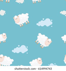 Seamless texture, pattern sheep on a blue background, vector illustration