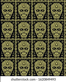 seamless texture, pattern with skull and paisley