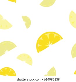 Seamless texture, pattern slices of lemon on a white background, vector illustration