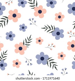 Seamless texture pattern Small and large flower background with pink and purple colors Random scattered pattern  vector illustration