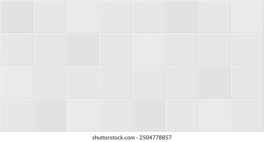 Seamless texture pattern of white gray tile floor or wall. New clean surface in top view for background. Decorative finishing material for decoration in bathroom or kitchen. Vector illustration.