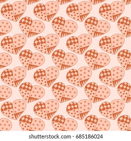 Seamless texture of patterned hearts in red colors. Vector eps 10.