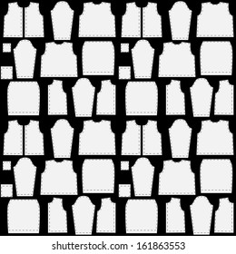 Seamless texture patterns clothing. Details of clothes on a black background
