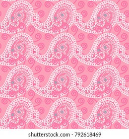 Seamless texture with patterns in the form of droplets on pink
