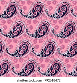 Seamless texture with patterns in the form of droplets on pink