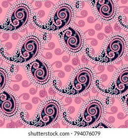 Seamless texture with patterns in the form of droplets on pink