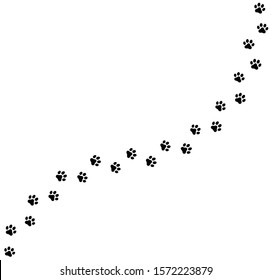 Seamless Texture of Paw vector foot trail print of cat. Paw dog, puppy, cat vector print, animal, isolated on white background