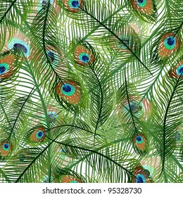 Seamless texture with peacock feathers