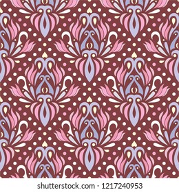 Seamless texture of peacok tail shape on dark brown base for luxury wallpaper, background or backdrop. Changeable color as you see fit to match the interior or theme.