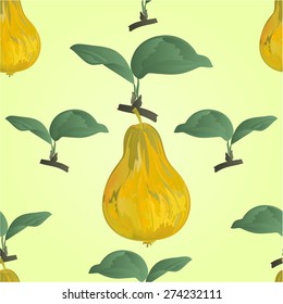 Seamless texture pear yellow-green and sheet branch healthy food vector illustration