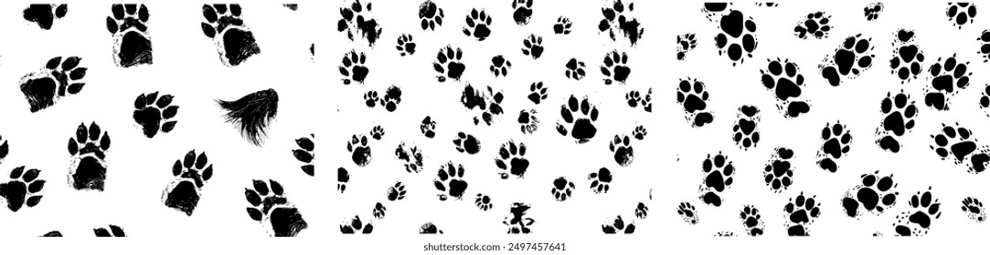 Seamless texture, pet paw, animal dog and cat illustration, seamless footstep pattern.