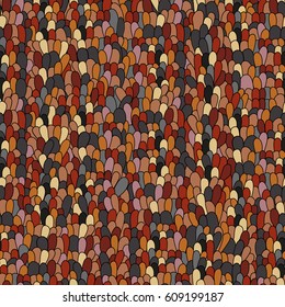 Seamless texture with petals, color mosaic endless pattern. Hand drawn fun background in warm colors. Can be used for wallpaper, pattern fills, print and cloth, surface textures. Stock Vector.