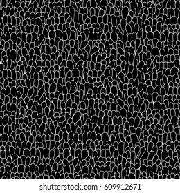Seamless texture with petals, mosaic endless pattern. Black and white Hand drawn fun background. Stock Vector.
