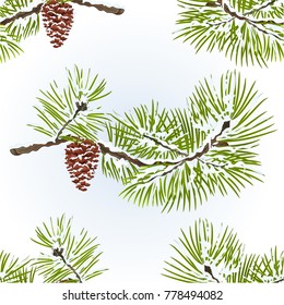 Seamless texture pine  and pine cone branch  winter snowy  natural background vintage vector illustration editable hand draw