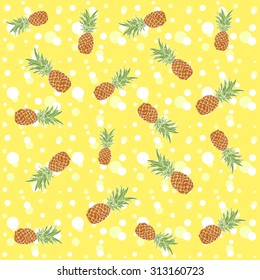 Seamless texture with pineapples on yellow. Vector colorful background