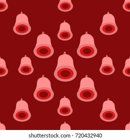 Seamless texture. Pink bells on a red background