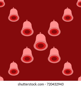 Seamless texture. Pink bells on a red background