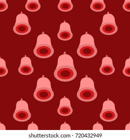 Seamless texture. Pink bells on a red background