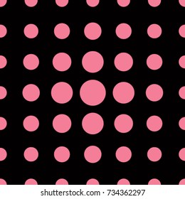 Seamless texture. Pink circles on a black background