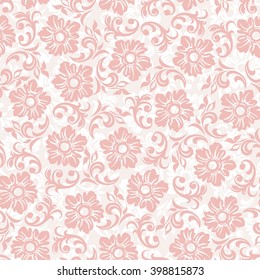 Seamless texture with pink flowers on light background