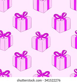 Seamless texture with pink gift festive boxes