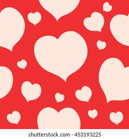 Seamless texture with pink hearts on red background