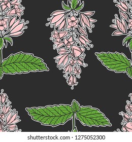 Seamless texture with pink mint flowers. Repeating pattern. Can be used as wallpaper, desktop, wrapping, fabric or background for your blog, covers, cards.