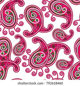 Seamless texture with pink patterns in the form of drops on a white background