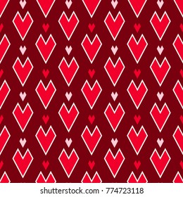 Seamless texture of pink and white hearts on dark background