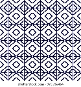 Seamless texture. Pixel graphics. Various versions of the squares on the location of the mounting area. Vector Image. For web design, presentations, textile and light industry.  blue and white color