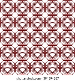 Seamless texture. Pixel graphics. Various versions of the squares on the location of the mounting area. Vector Image. For web design, presentations, textile and light industry. Brown and white color