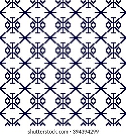 Seamless texture. Pixel graphics. Various versions of the squares on the location of the mounting area. Vector Image. For web design, presentations, textile and light industry. Dark blue  color