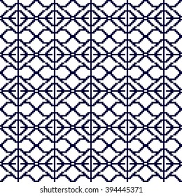 Seamless texture. Pixel graphics. Various versions of the squares on the location of the mounting area. Vector Image. For web design, presentations, textile and light industry. Dark blue  color