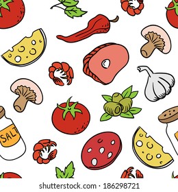 Seamless texture with pizza ingredients (vector)