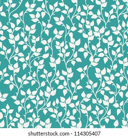 Seamless texture with plants and leaves on blue