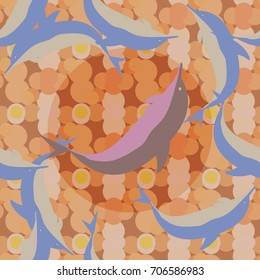 Seamless texture with a pod of dolphins under water, illustration for background
