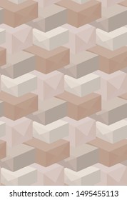 Seamless texture of postal parcels. Isometric flat blocks of package. Boxes per pack. Vector pattern for fabrics, backgrounds and your design.