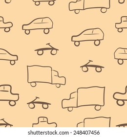 Seamless texture with primitive drawing of transport